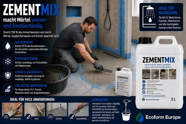 Ecoform Zementmix - Betondichtmittel für WU Beton - flüssigkeitsdichten Beton - Frostschutz &amp; wasser
