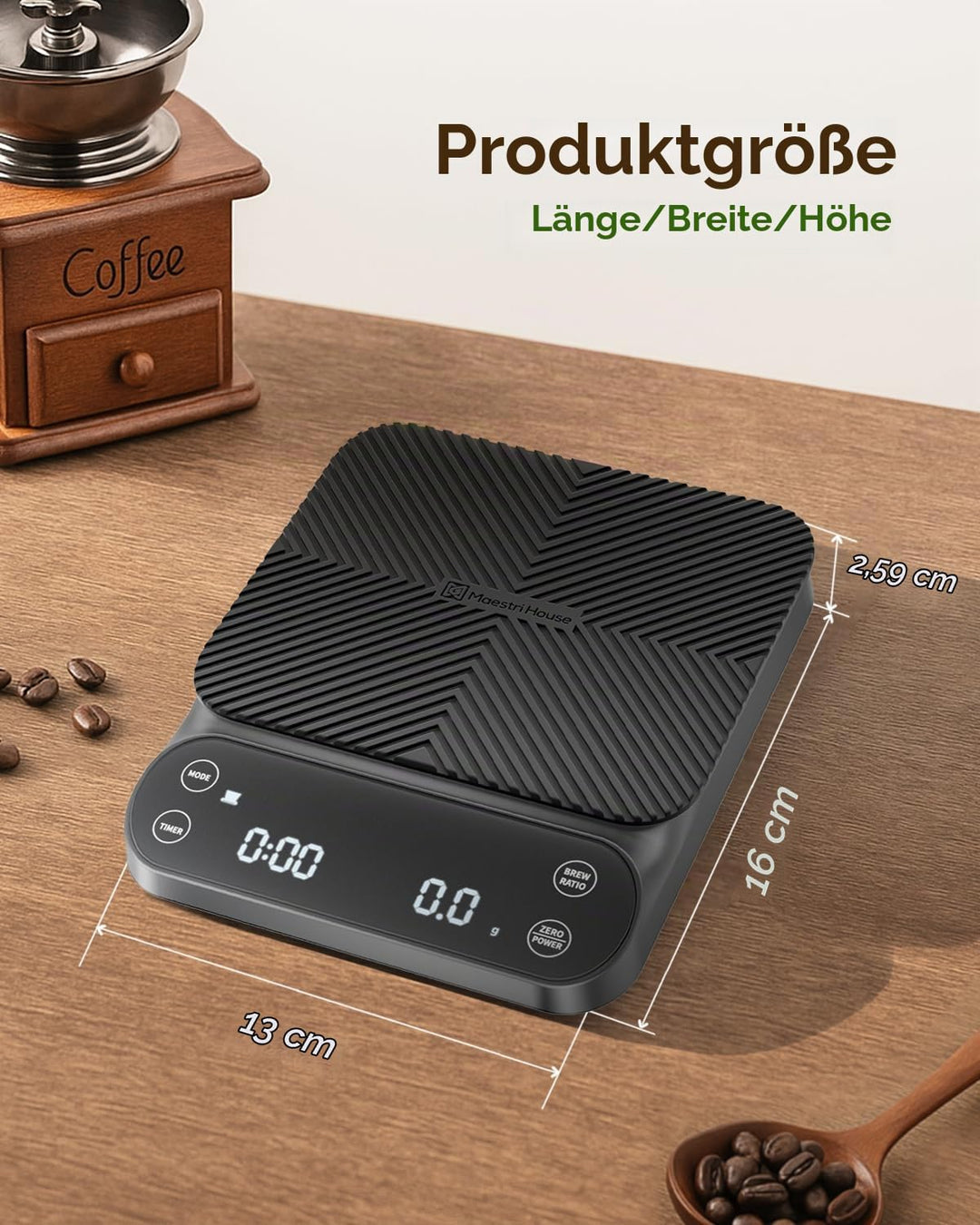 Maestri House S3 Kaffeewaage mit Timer, 3kg/0,1g Wiederaufladbar Digitale Espresso Waage, 3 Brühmodi