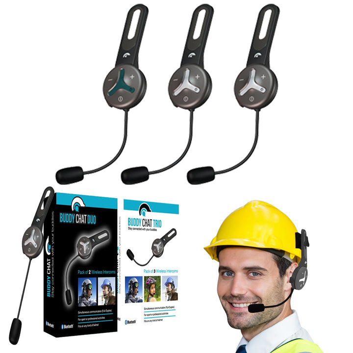 BuddyChat Trio - Gegensprechanlage mit 3X Bluetooth Module mit Reichweite bis 1km - Freisprechanlage