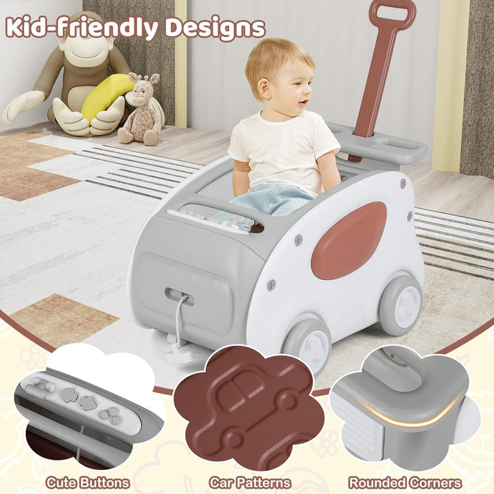LIFEZEAL Lauflernhilfe 2-in-1 für Babys, Gehhilfe und Schiesshilfe mit klappbarem Sitz, Stauraum und
