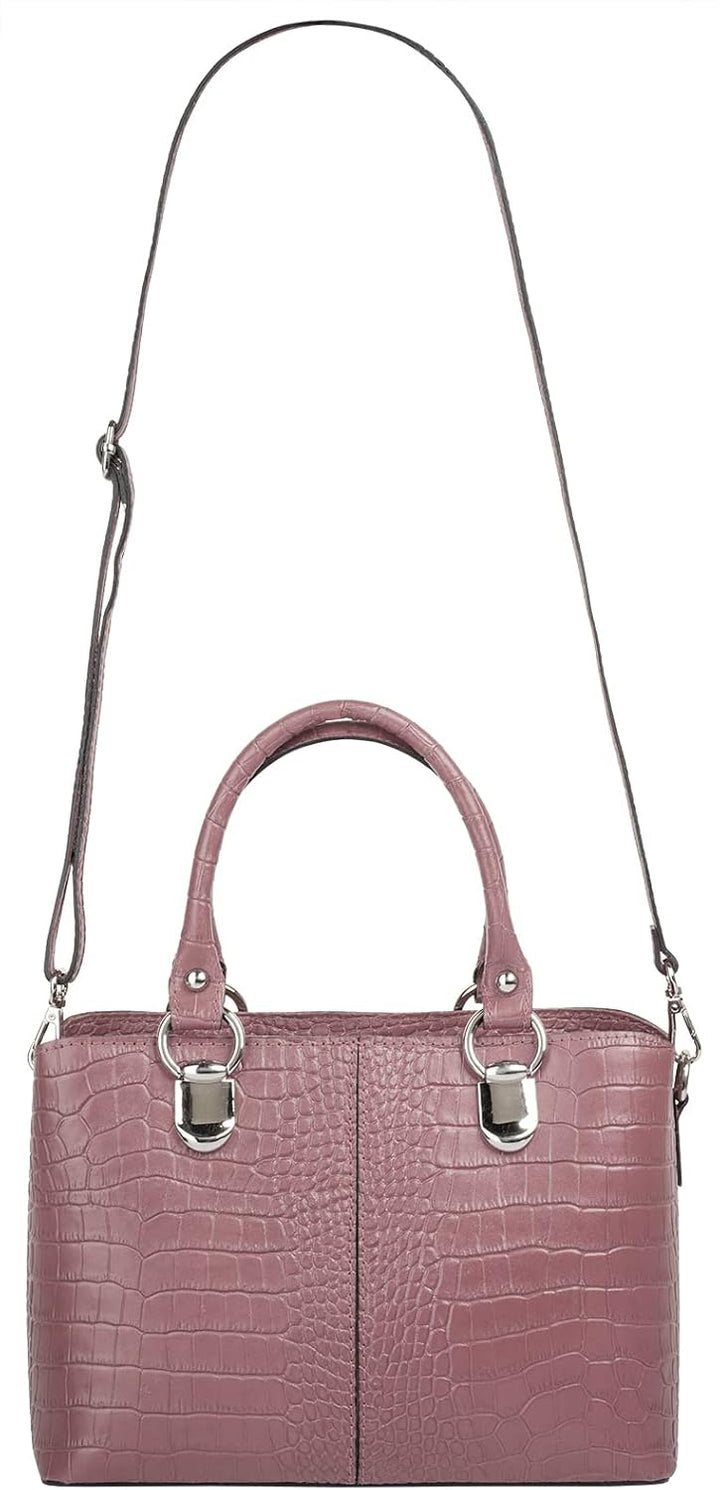 Umhängetasche echt Leder Damen | Made in Italy, Kroko-Optik Handtasche, Damen Schultertasche, elegan