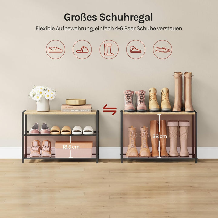 WOLTU Schuhregal mit 2 Ebenen, Schuhständer Metall, Schuhaufbewahrung platzsparend, Schuhorganizer f
