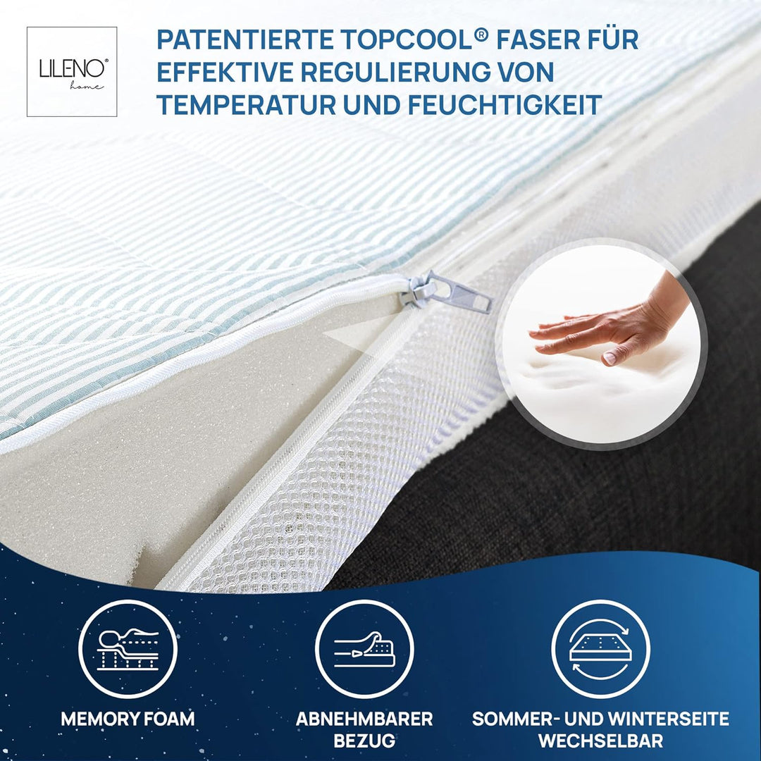 LILENO HOME Matratzentopper 90x200 cm - viscoelastischer Matratzen Topper aus Memory Foam (Dicke 8 c