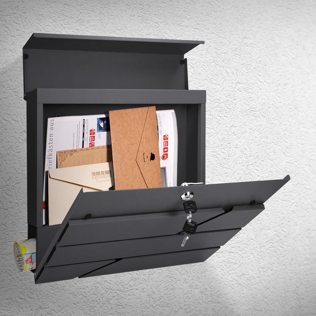 ECD Germany Briefkasten mit Zeitungsfach 37x11x37 cm aus Edelstahl pulverbeschichtet Anthrazit inkl.