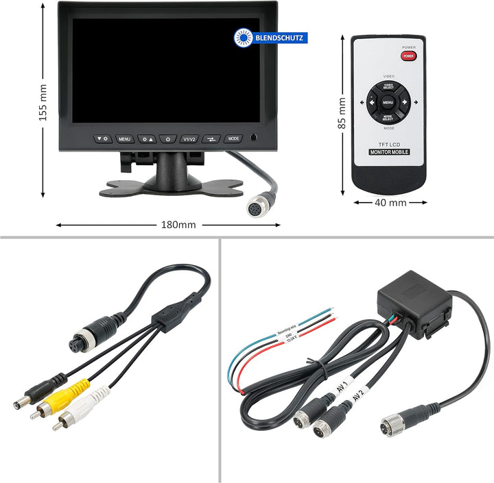 VSG24 13114 – 7“ Profi Transporter Rückfahrmonitor, TFT Monitor inkl. Zubehör, e-Zulassung, Distanzl