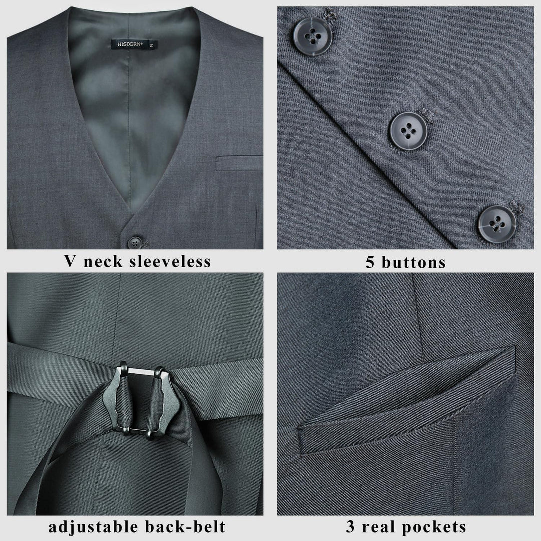 HISDERN Herren Formale Hochzeit Party Weste Baumwolle Einfarbig Weste XS Grau-1, XS Grau-1