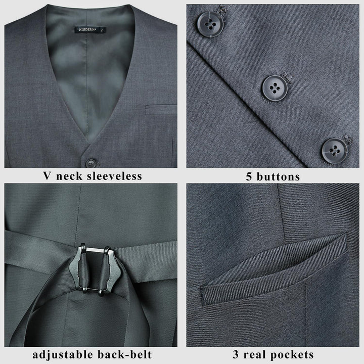 HISDERN Herren Formale Hochzeit Party Weste Baumwolle Einfarbig Weste XS Grau-1, XS Grau-1
