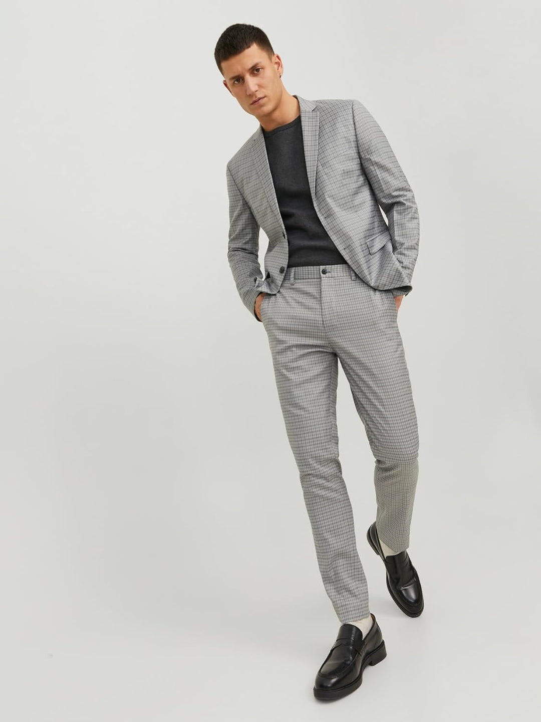 JACK & JONES Herren Jprfranco Check Suit Sn Anzug 54 Light Grey Melange/Checks:super Slim Fit, 54 Li
