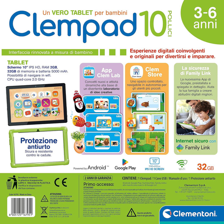 Clementoni 16795 Clempad Tablet für Kinder von 3 – 6 Jahren, Lerntechnologie, (10 Zoll), IPS-HD-Bild