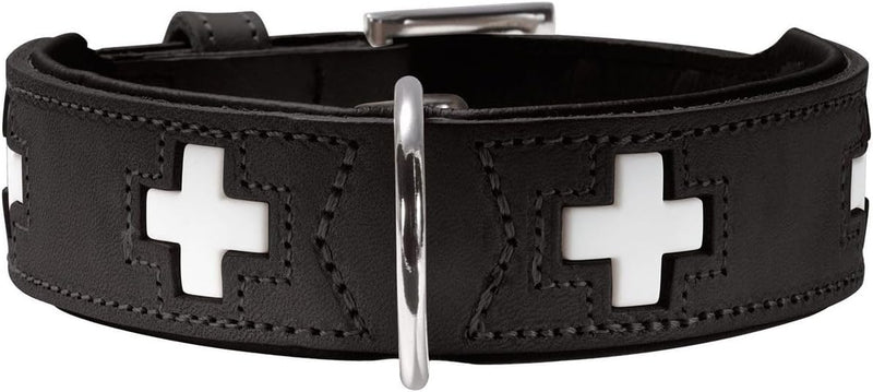 HUNTER SWISS Hundehalsband, Leder, hochwertig, schweizer Kreuz, 32 (XS), schwarz schwarz 32 (XS) Col