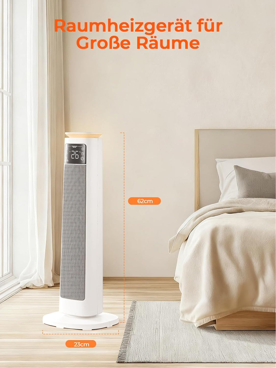 Heizlüfter Energiesparend, 2000W PTC Keramik Heizlüfter leise, ECO-Modus für geringen Stromverbrauch