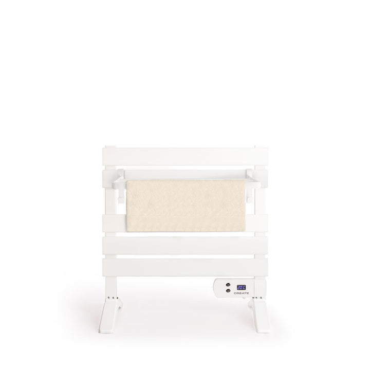 CREATE / WARM Towel Mini 150W / Elektrischer Badheizkörper Weiss mit Standfüssen und Regal / 52,3x8x