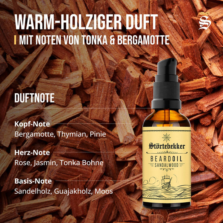 Störtebekker® Premium Bartöl Sandelholz - tägliche Bartpflege für 3-Tage-Bart bis Vollbart - 50ml Be