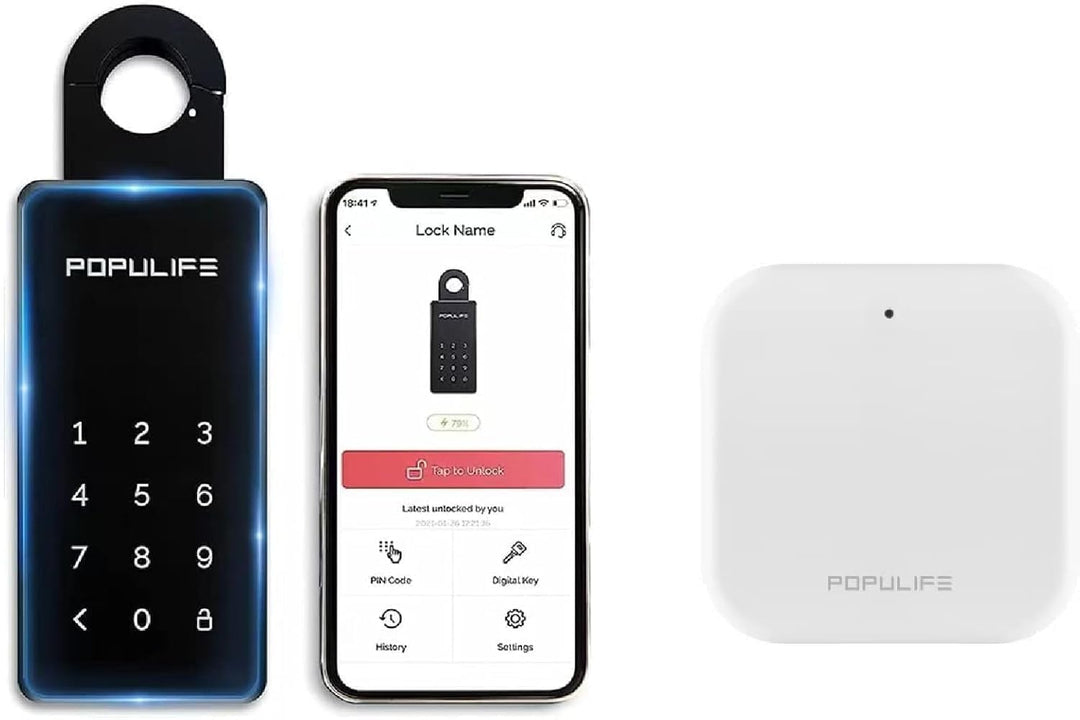 Populife WiFi-Schlüsseltresor mit Gateway, Fernsteuerung für Smart Schlüsselsafe, Drahtloses Schlüss
