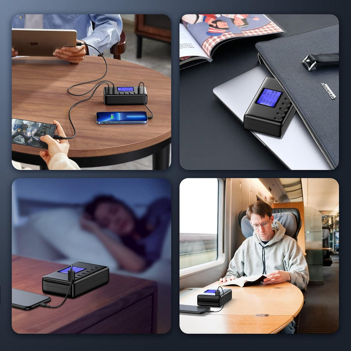 USB Ladegerät, 60W 8 Ports USB Ladestation 12A USB C mit LCD Display für mehrere Geräte, USB C Hub f