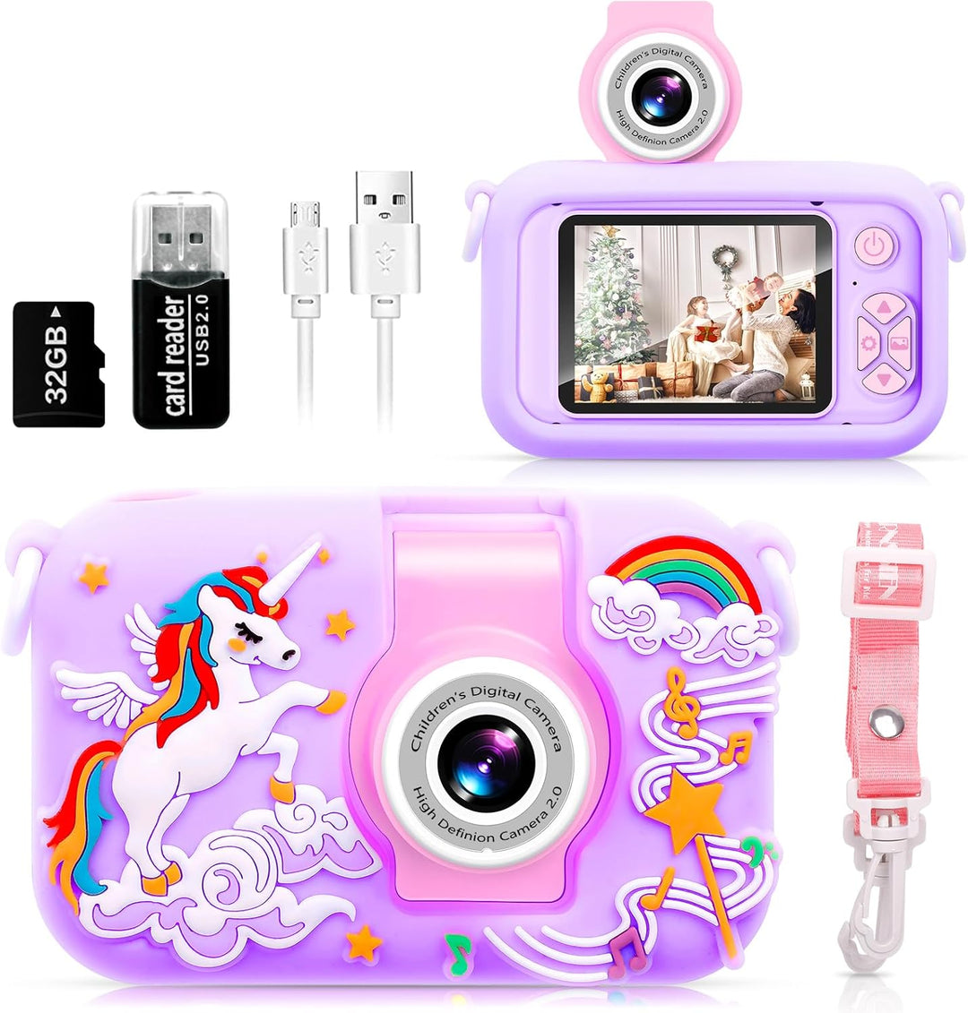 Kinderkamera, ARNSSIEN 180° Flip Lens Kamera für Kinder, 2.4in IPS LCD Digitalkamera mit Gehäuse, Ki
