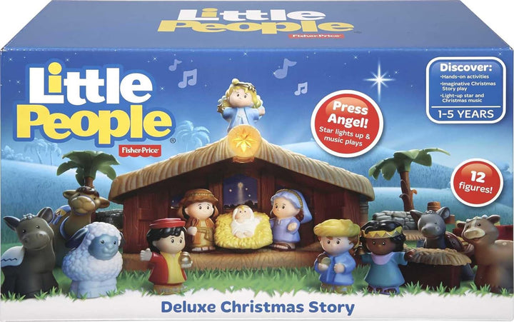 Fisher-Price J2404 - Little People Weihnachtskrippe Geschenkset, mit 12 Figuren und 5 Zubehörteilen,