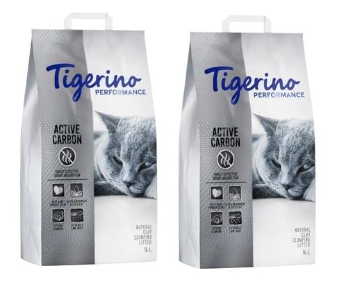 Tigerino Performance Active Carbon Katzenstreu | Babypuderduft (2x14L), 2x14L