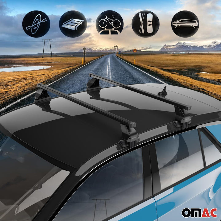 OMAC Dachträger Grundtäger kompatibel mit VW Polo 2021-2025 50kg Stahl Schwarz 2tlg