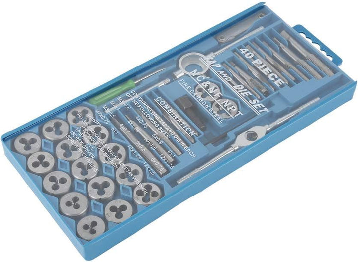 Gewindeschneider Set 40tlg, Profi Gewindebohrerset Feingewinde Gewindeschneidsatz Metrisch M3-M12 Ge
