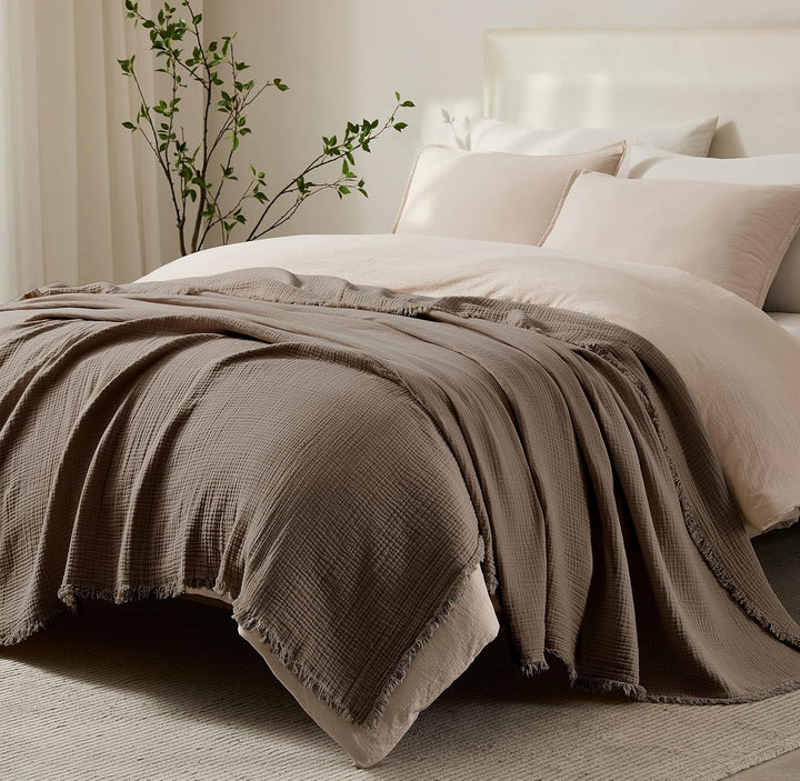 R.SHARE 100% Baumwolle Musselin Decke 150x200cm, 4-lagige Atmungsaktive Weiche Baumwolldecke Sommerd