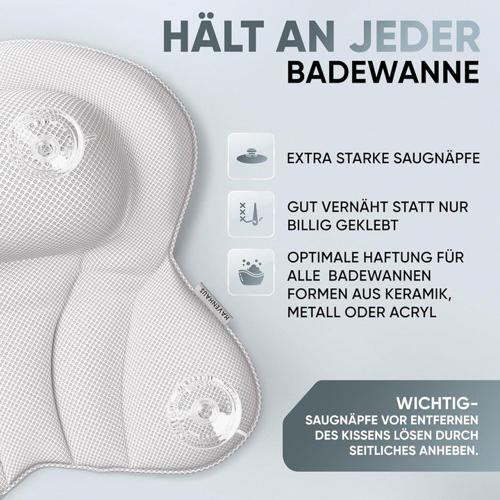 XXL Premium Badewannenkissen Weiss | NEU zusätzliche Polster an Schulter- &amp; Nackenbereich | Badekiss