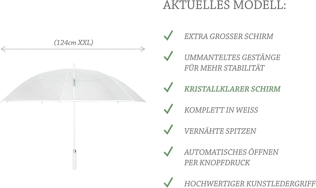 Montagsliebe® Stockschirm XXL Regenschirm transparent Hochzeit Partnerschirm Ø124cm gross durchsicht