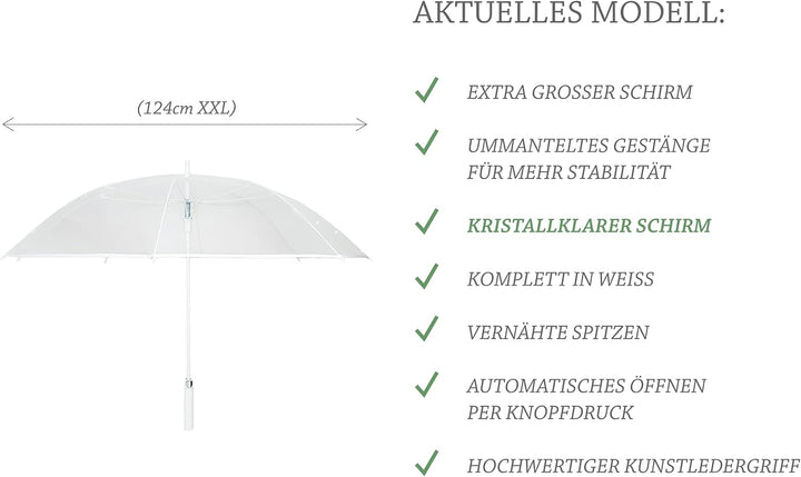 Montagsliebe® Stockschirm XXL Regenschirm transparent Hochzeit Partnerschirm Ø124cm gross durchsicht