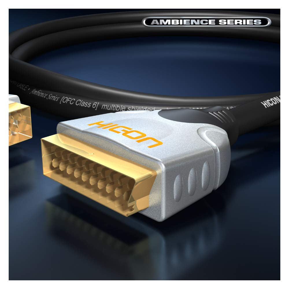 HICON Ambience Scart-Kabel 5m gewinkelter 45° Stecker 500cm | HIA-SASC-0500 HIA-SASC rund 5m Schwarz
