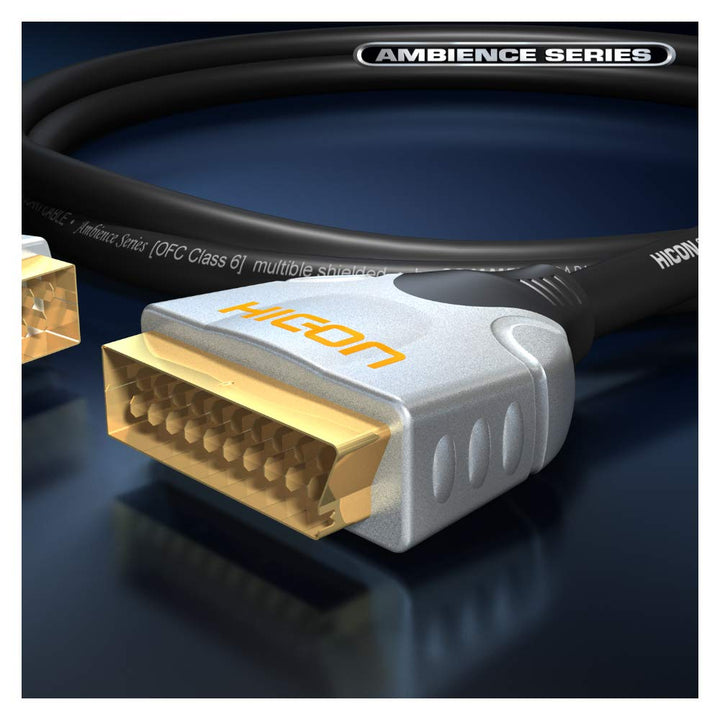 HICON Ambience Scart-Kabel 5m gewinkelter 45° Stecker 500cm | HIA-SASC-0500 HIA-SASC rund 5m Schwarz