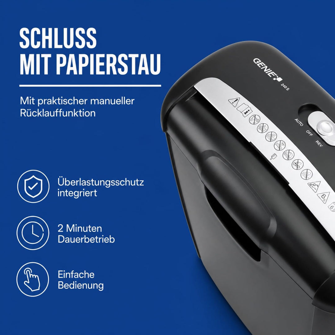 Genie 240S Profi Aktenvernichter Streifenschnitt | Aktenschredder bis zu 6 Blatt | Sicherheitsstufe