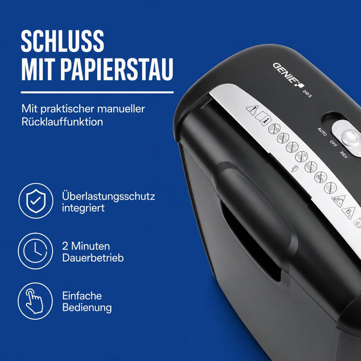Genie 240S Profi Aktenvernichter Streifenschnitt | Aktenschredder bis zu 6 Blatt | Sicherheitsstufe