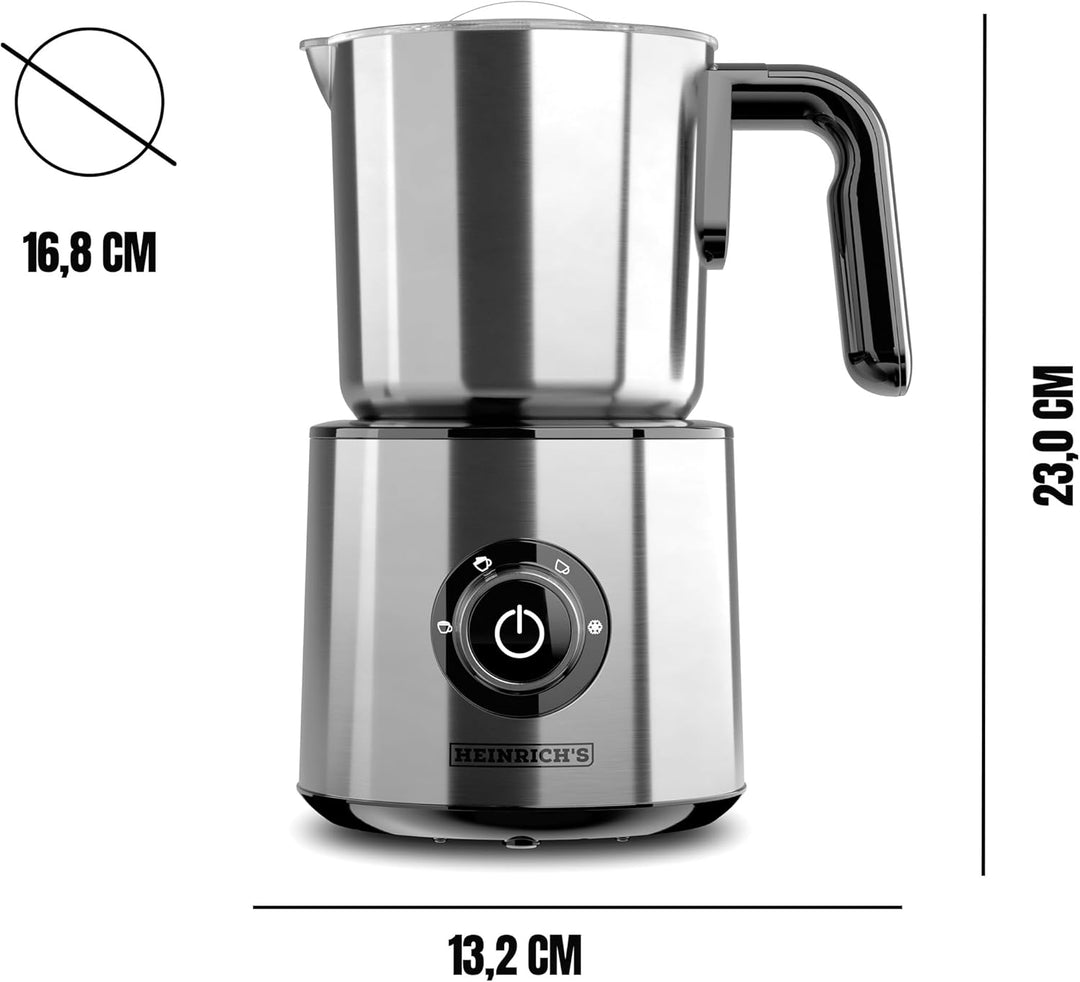Heinrich´s Milchaufschäumer, 250ml Kapazität, Elektrischer 4in1 Milchaufschäumer, 360° drehbare Basi