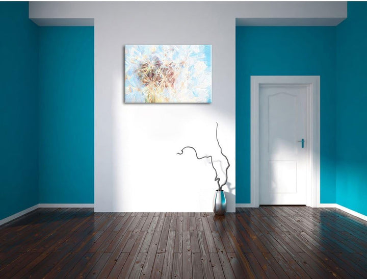 Pixxprint Pusteblume mit Wassertropfen Pinsel Effekt, Format: 100x70 auf Leinwand, 100x70