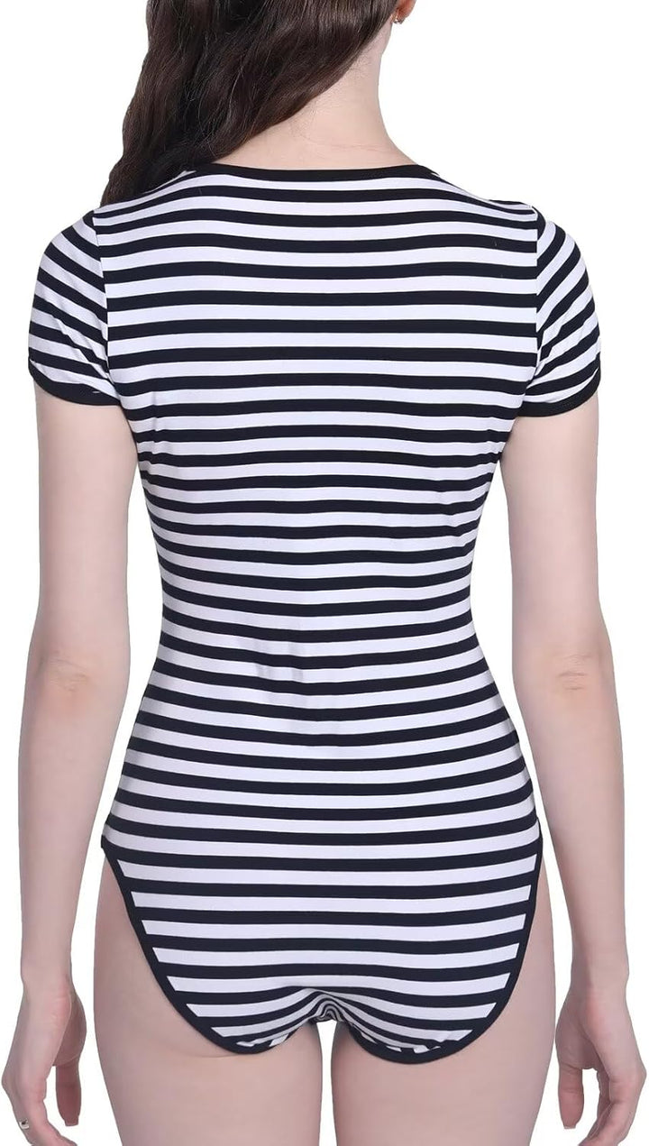 Landofgenie Bodys für Damen Einteiler Bodysuit Jumpsuit Baumwolle Kurzarm Nette Onesie Pyjamas Nacht