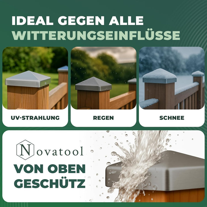 Novatool 10er-Set Pfostenkappen 71x71mm verzinkt mit Schrauben, Pfostenabdeckung Pfostenkappe 7,1cm