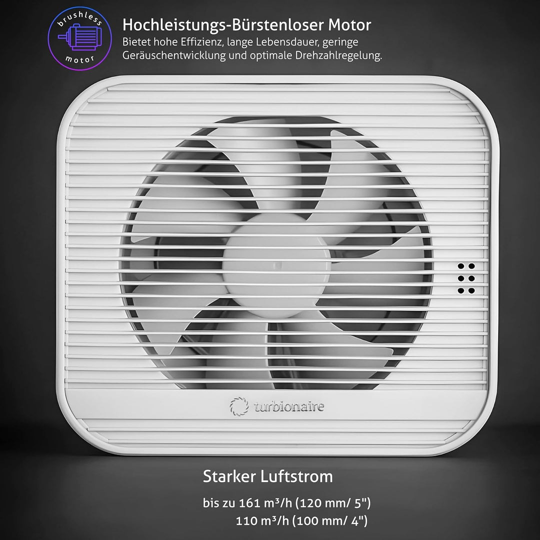 Turbionaire Axio 1012 R Badlüfter, 5 Geschwindigkeiten + Boost, Fernbedienung, Multifunktionale, DC-