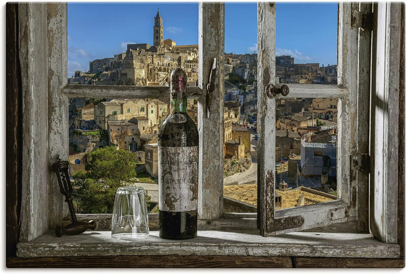 ARTland Leinwandbilder Wandbild Bild auf Leinwand 60x40 cm Fensterblick Stadt Italien Wein Fenster A