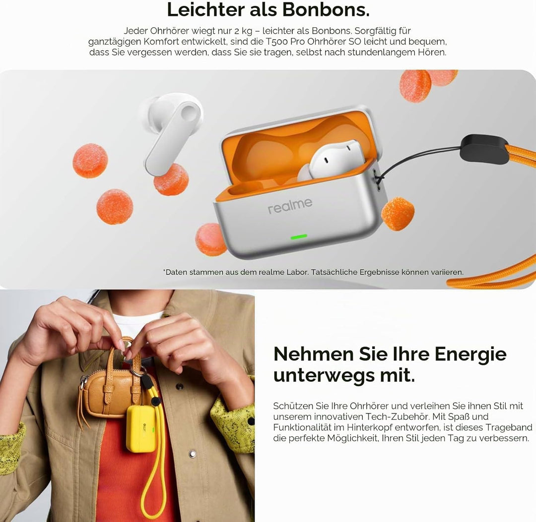 realme Buds T500 Pro In Ear kopfhörer Bluetooth mit 50dB ANC, 56h Spielzeit, Hi-Res Sound, Bluetooth