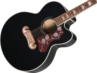 Epiphone EJ-200SCE Solid Top Cutaway Akustische/Elektrische Gitarre (Schwarz lackiert, Ahorn Korpus,