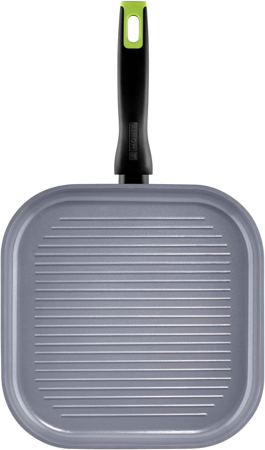 Monix Exo Nature - Grillpfanne, 28 cm, geschmiedetes Alumium, reycelt, verstärkte Anti-Haft-Keramik,