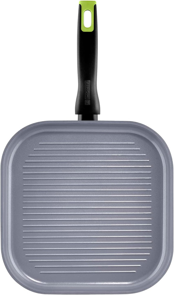 Monix Exo Nature - Grillpfanne, 28 cm, geschmiedetes Alumium, reycelt, verstärkte Anti-Haft-Keramik,