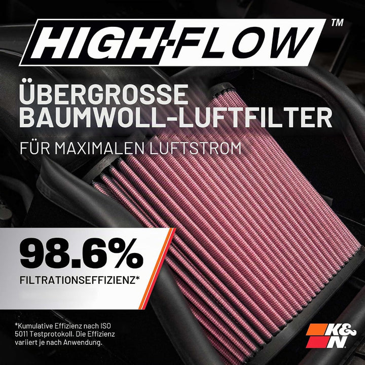 K&amp;N 57-1542 Waschbarer und wiederverwendbarer KFZ Hochleistungsluftfiltersystem, Rot