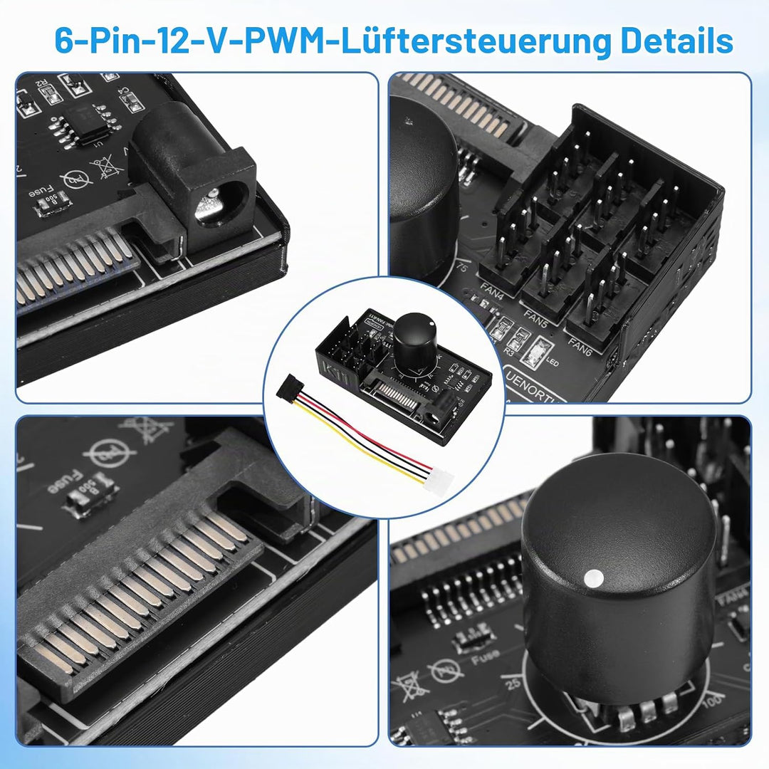 PWM lüftersteuerung Binghe PWM Lüfter Controller mit 1 zu 6 4Pin 12V und Kabel, PC-Lüfter Hub mit SA