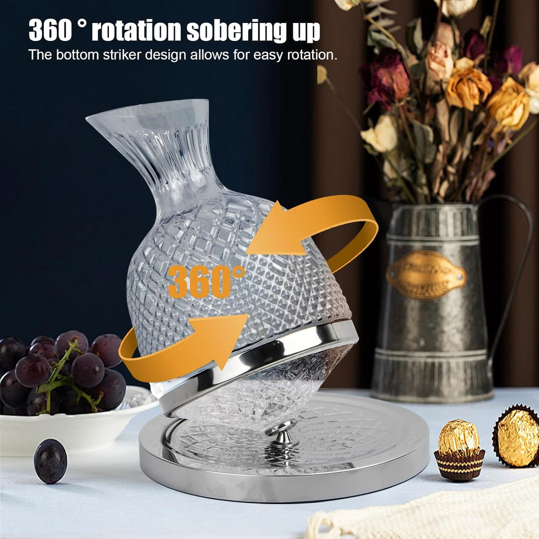 Granvoo Wein Dekanter 1500ML, 360° Drehbare Weinkaraffe, Dekantierer Tropffrei, Weindekanter, Rotwei