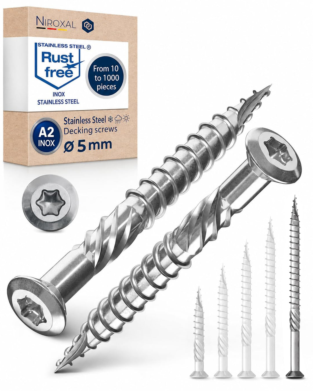 Terrassenschrauben 5x80 Edelstahl A2 Linsenkopfschrauben Torx Schrauben 5mm stark 250 Stück Holzschr