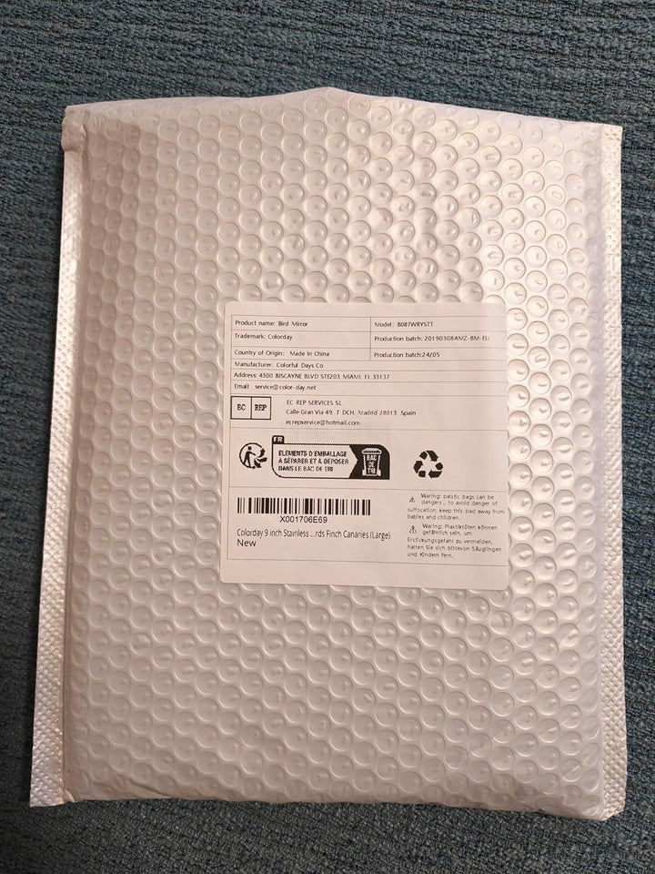 Colorday 23cm Edelstahl Vogel Spiegel mit Seil Perch, Vogelspielzeug (L) Large, Large