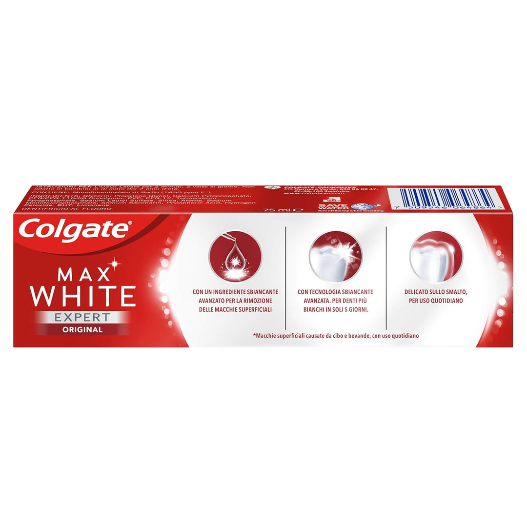 Colgate Max White Expert White Original 12 Packungen mit 75 ml Die weisssten Zähne in 5 Tagen* I San