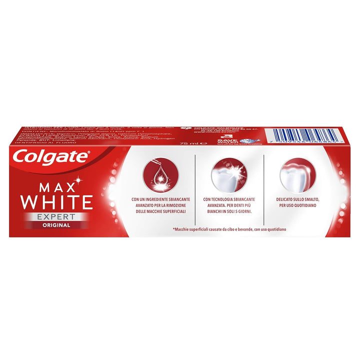 Colgate Max White Expert White Original 12 Packungen mit 75 ml Die weisssten Zähne in 5 Tagen* I San