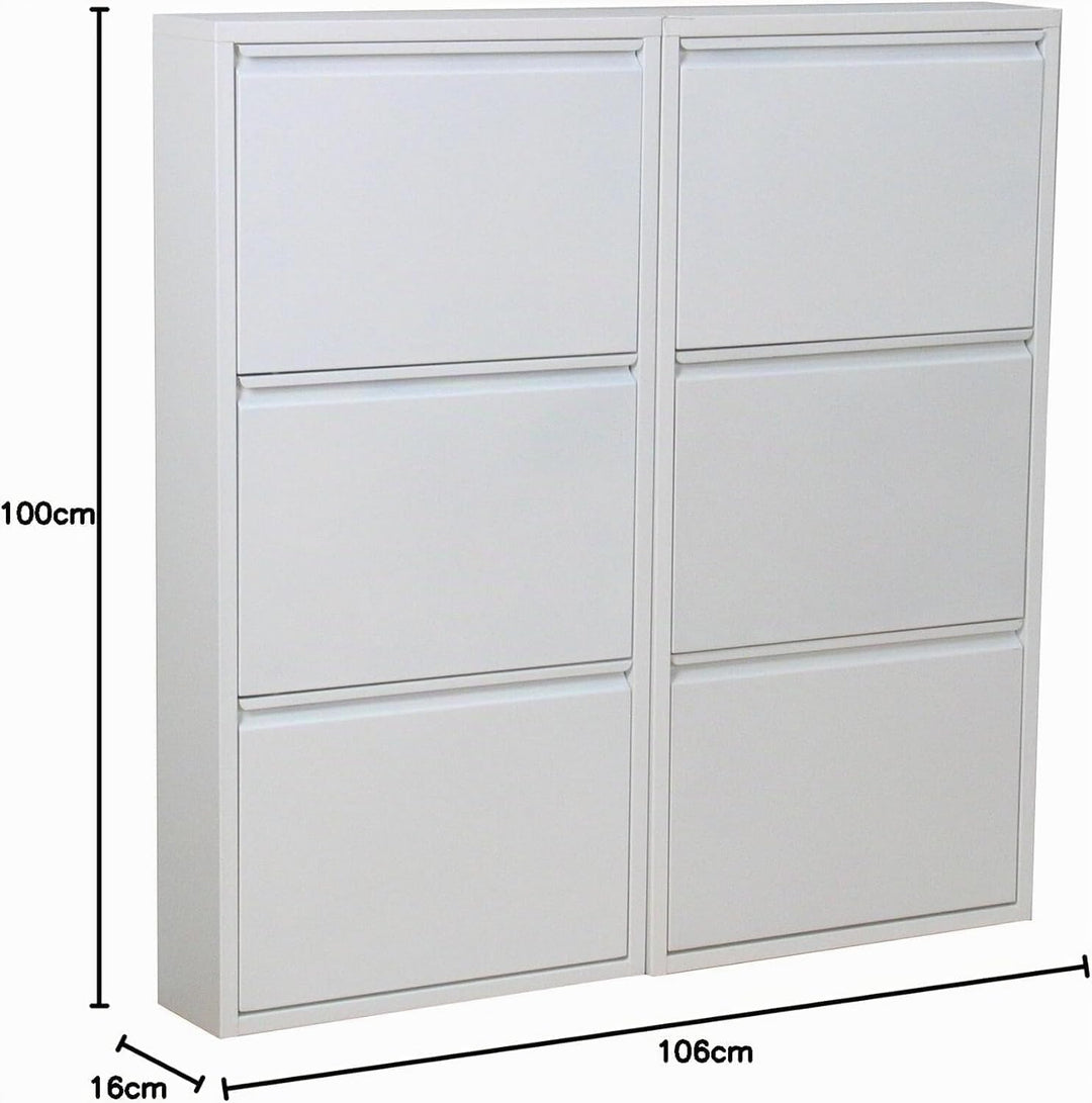 Dynamic24 XL Pisa 6 Klappen weiss – Schuhschrank – B101 x H106 x T16 cm – Metall pulverlackiert – Kl
